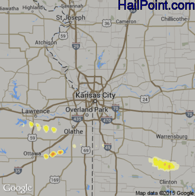 Hail Map for Kansas City, MO Region on September 2, 2014 