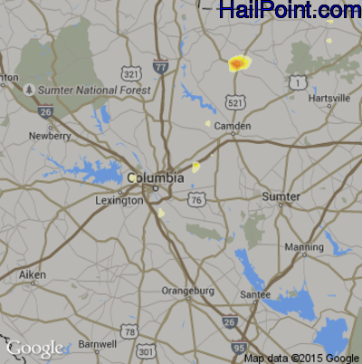 Hail Map for Columbia, SC Region on September 2, 2014