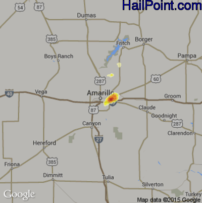 Hail Map for Amarillo, TX Region on September 2, 2014 