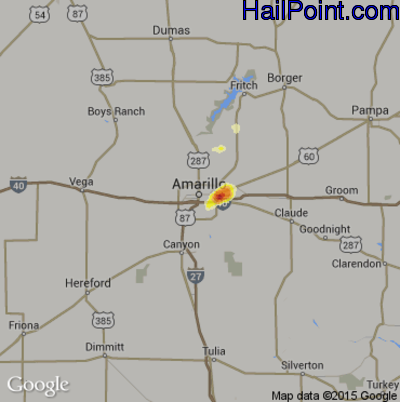 Hail Map for Amarillo, TX Region on September 2, 2014