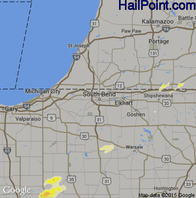 Hail Map for South Bend, IN Region on September 5, 2014