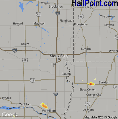 Hail Map for Sioux Falls, SD Region on September 20, 2014