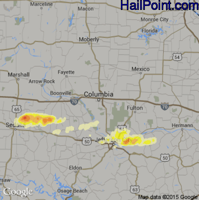 Hail Map for Columbia, MO Region on October 1, 2014