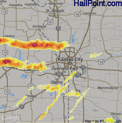 Hail Map for Kansas City, KS Region on October 1, 2014