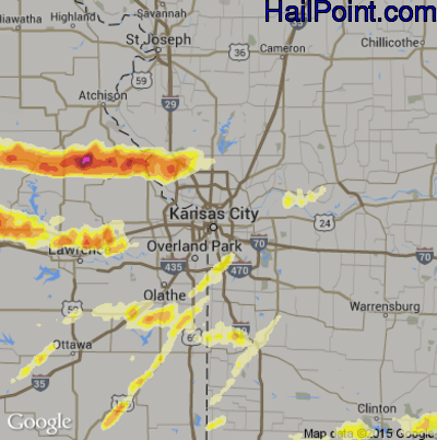 Hail Map for Kansas City, MO Region on October 1, 2014