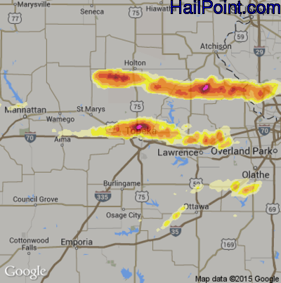 Hail Map for Topeka, KS Region on October 2, 2014