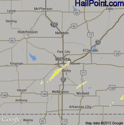 Hail Map for Wichita, KS Region on October 2, 2014 