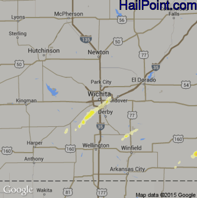 Hail Map for Wichita, KS Region on October 2, 2014