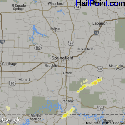 Hail Map for Springfield, MO Region on October 2, 2014