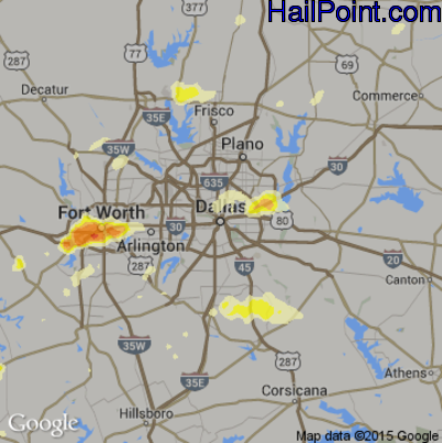 Hail Map for Dallas, TX Region on October 2, 2014