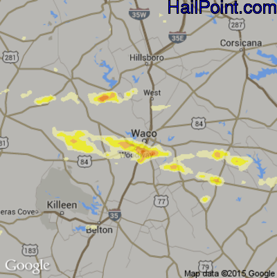 Hail Map for Waco, TX Region on October 2, 2014