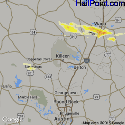 Hail Map for Killeen, TX Region on October 2, 2014