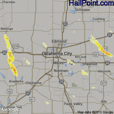 Hail Map for Oklahoma City, OK Region on October 6, 2014