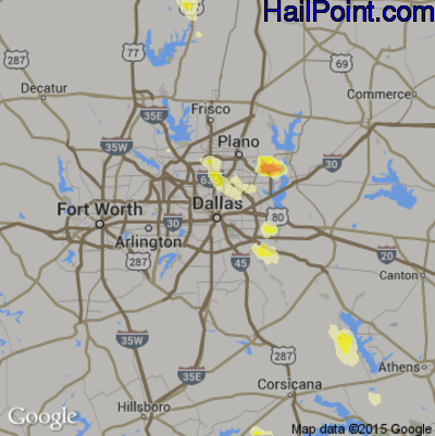 Hail Map for Dallas, TX Region on October 6, 2014