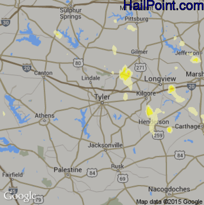 Hail Map for Tyler, TX Region on October 6, 2014 
