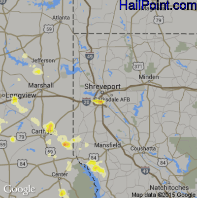 Hail Map for Shreveport, LA Region on October 6, 2014