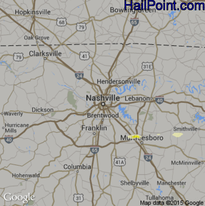 Hail Map for Nashville, TN Region on October 6, 2014