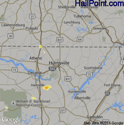 Hail Map for Huntsville, AL Region on October 8, 2014