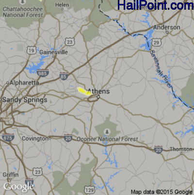 Hail Map for Athens, GA Region on October 9, 2014