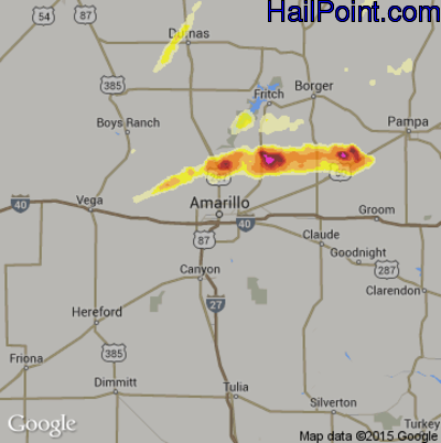 Hail Map for Amarillo, TX Region on October 9, 2014