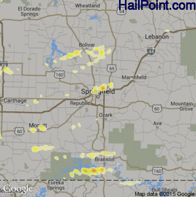 Hail Map for Springfield, MO Region on March 24, 2015