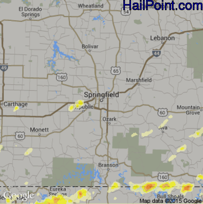 Hail Map for Springfield, MO Region on March 25, 2015 