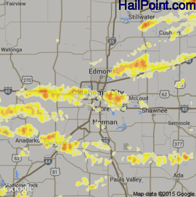 Hail Map for Oklahoma City, OK Region on March 25, 2015