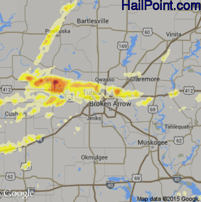 Hail Map for Tulsa, OK Region on March 25, 2015