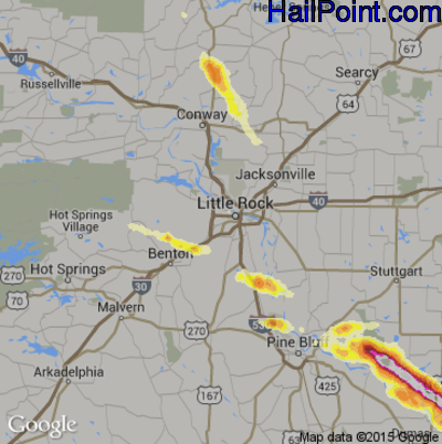 Hail Map for Little Rock, AR Region on March 31, 2015