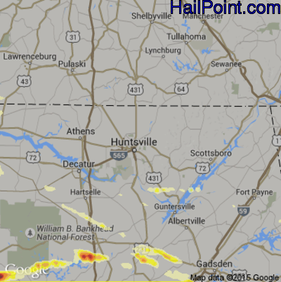 Hail Map for Huntsville, AL Region on March 31, 2015