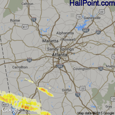 Hail Map for Atlanta, GA Region on March 31, 2015
