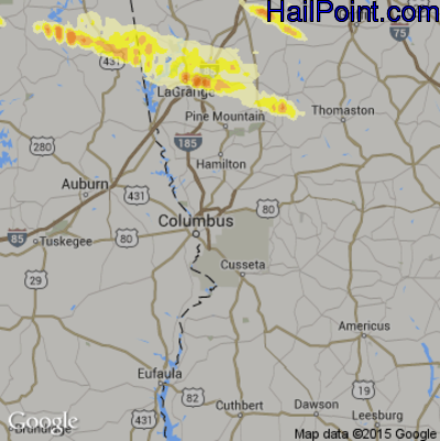 Hail Map for Columbus, GA Region on March 31, 2015