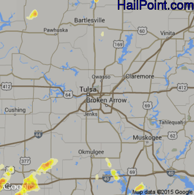 Hail Map for Tulsa, OK Region on April 1, 2015