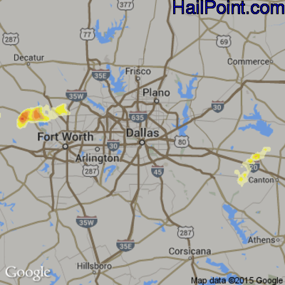 Hail Map for Dallas, TX Region on April 1, 2015