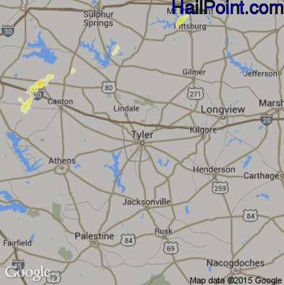 Hail Map for Tyler, TX Region on April 1, 2015 