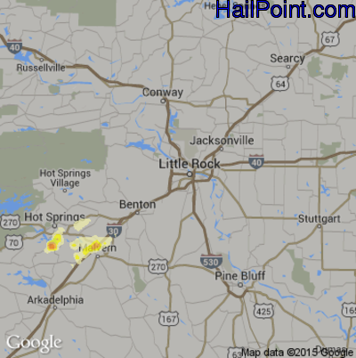 Hail Map for Little Rock, AR Region on April 2, 2015
