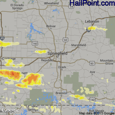 Hail Map for Springfield, MO Region on April 2, 2015