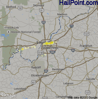Hail Map for Louisville, KY Region on April 2, 2015