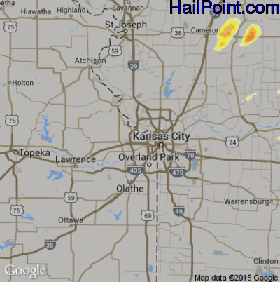 Hail Map for Kansas City, KS Region on April 7, 2015