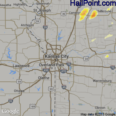 Hail Map for Kansas City, MO Region on April 7, 2015