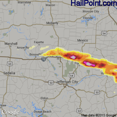 Hail Map for Columbia, MO Region on April 7, 2015