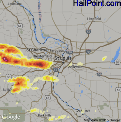 Hail Map for St. Louis, MO Region on April 7, 2015