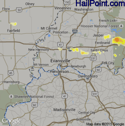 Hail Map for Evansville, IN Region on April 7, 2015