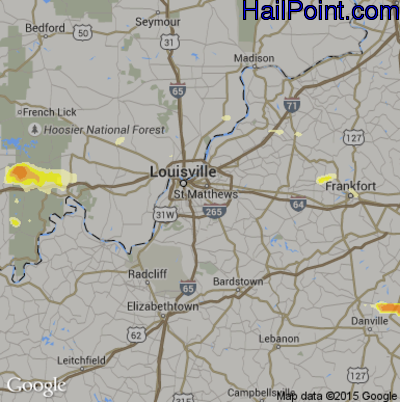 Hail Map for Louisville, KY Region on April 7, 2015