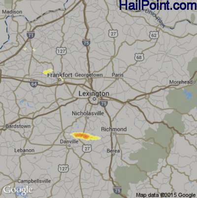 Hail Map for Lexington, KY Region on April 7, 2015