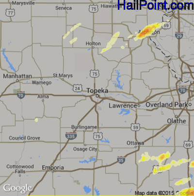 Hail Map for Topeka, KS Region on April 8, 2015