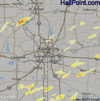 Hail Map for Kansas City, MO Region on April 8, 2015