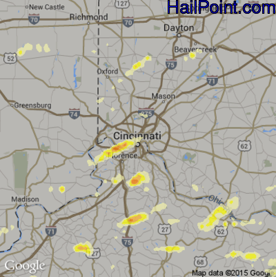 Hail Map for Cincinnati, OH Region on April 8, 2015