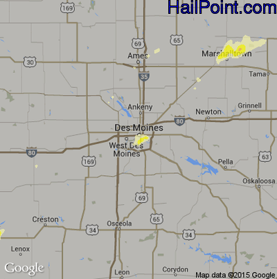 Hail Map for Des Moines, IA Region on April 8, 2015