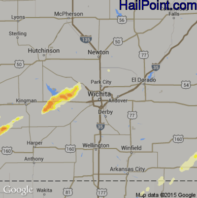 Hail Map for Wichita, KS Region on April 8, 2015